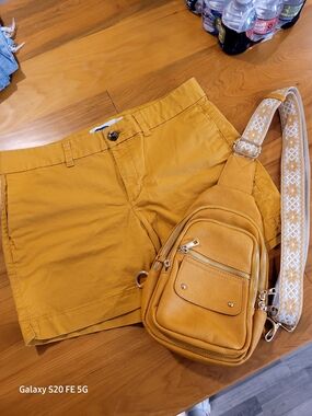 Old Navy Mustard Yellow Cargo Shorts And Bag Bundle